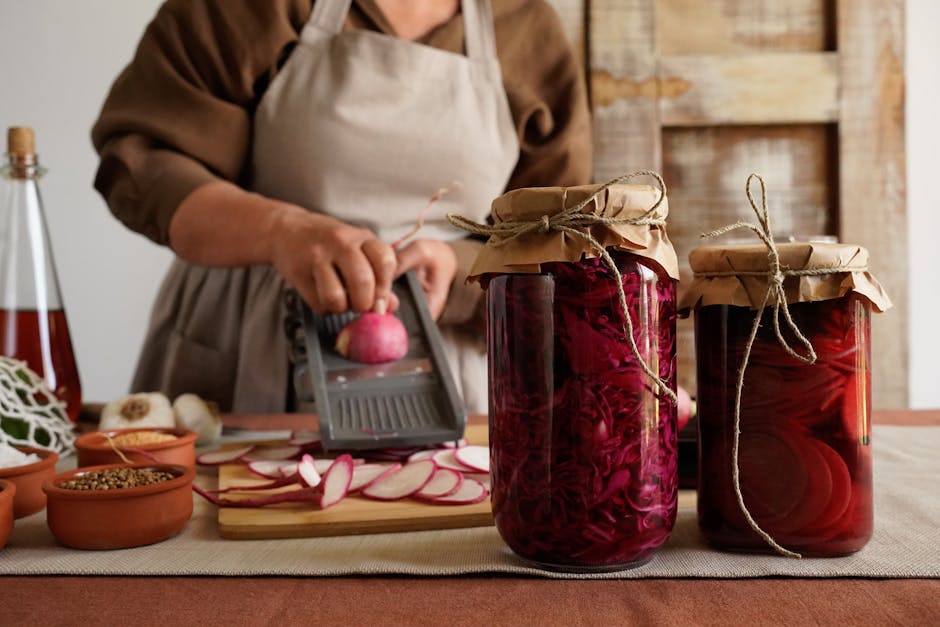 Polish family preparing fermented vegetables