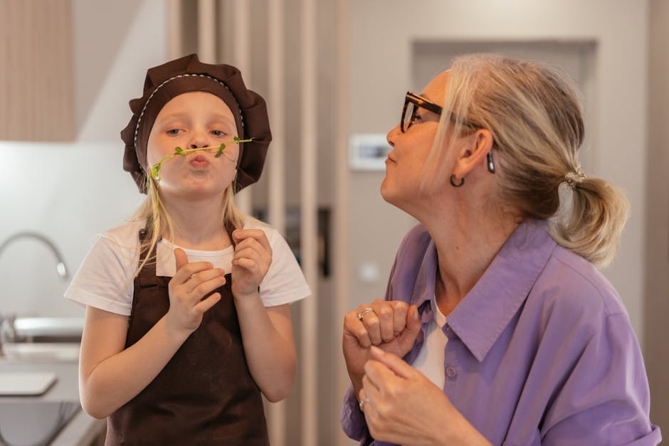 polish grandmother teaching granddaughter cooking