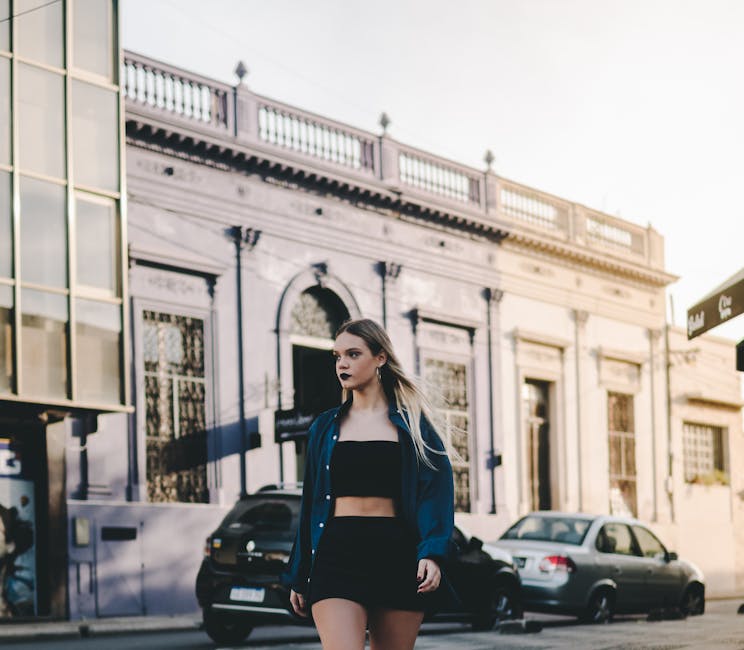 polish woman walking city street stylish clothes