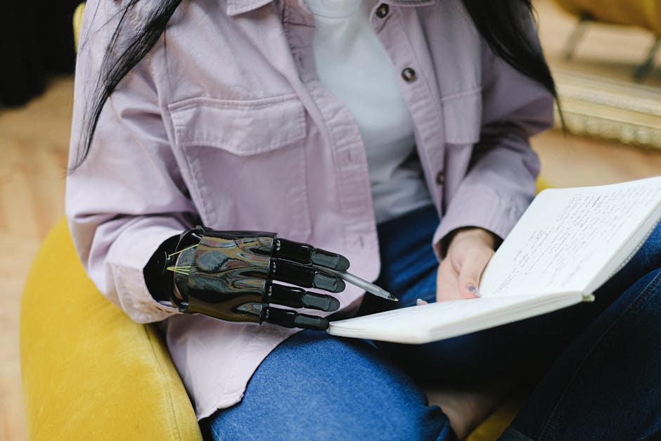 robot hand writing blog post