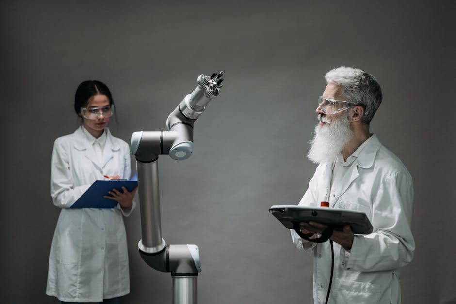 Robotic arm collaborating with human in manufacturing facility