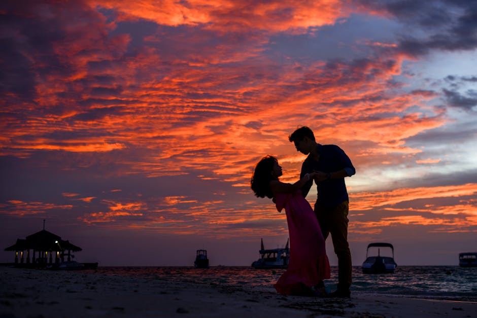 romantic beach sunset couple