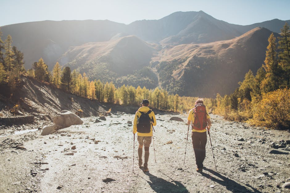 Russian couple hiking nature
