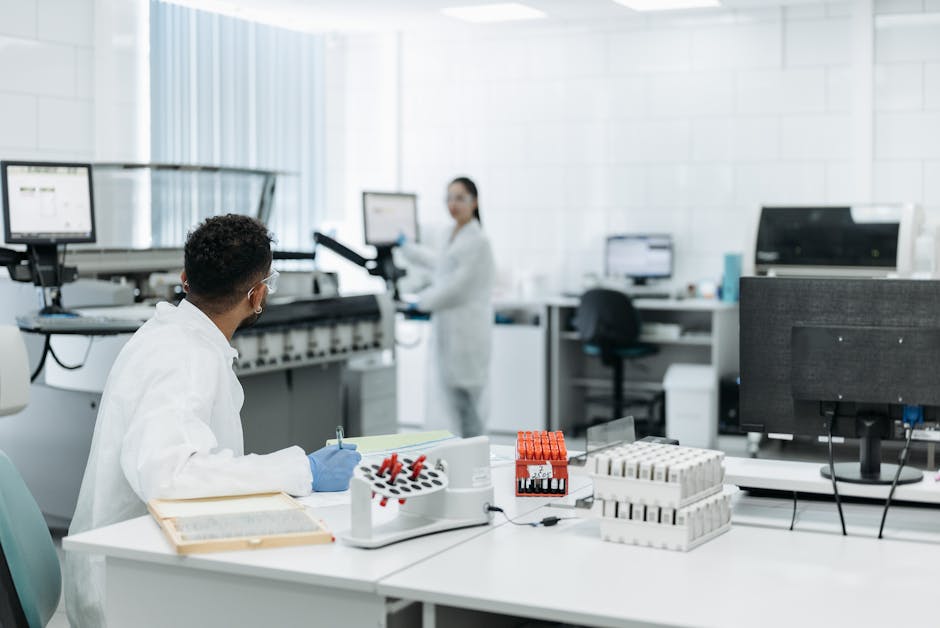 scientists working in modern lab