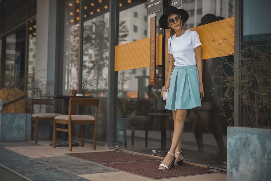 Stylish casual outfit woman with midi skirt