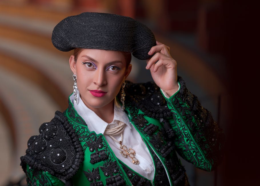 Stylish woman in colorful Spanish outfit