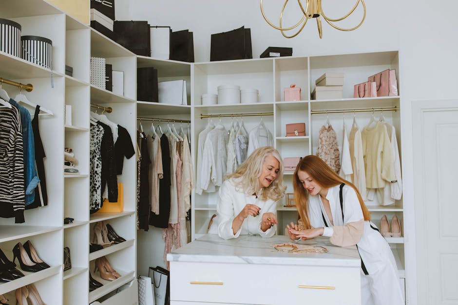 Stylish woman smiling with organized capsule wardrobe