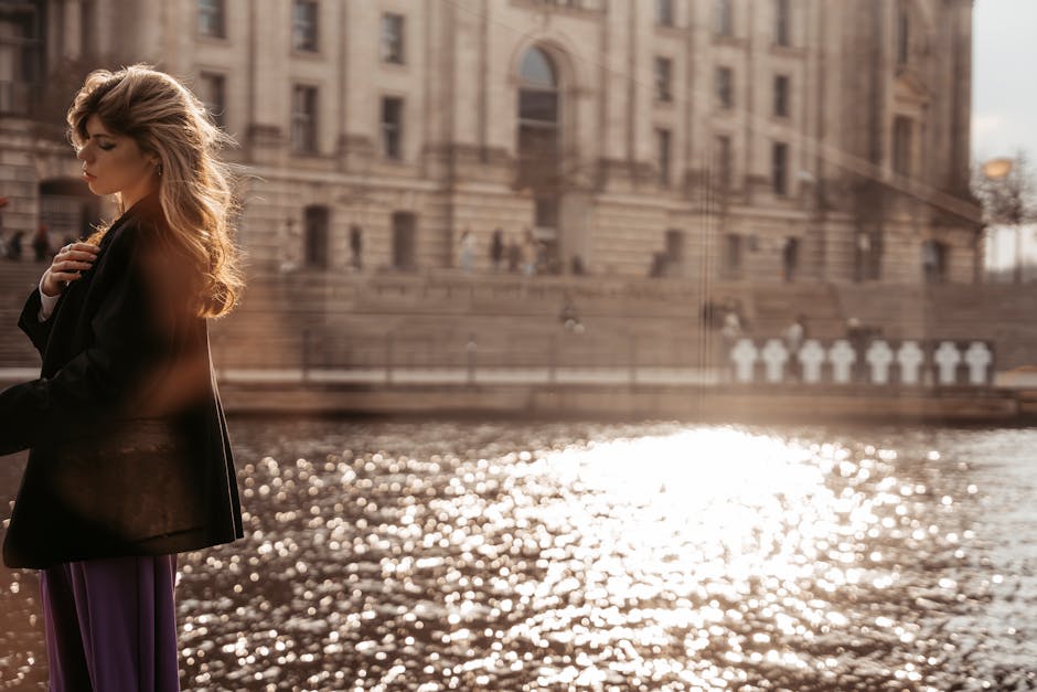 Stylish woman walking in Berlin street fashion