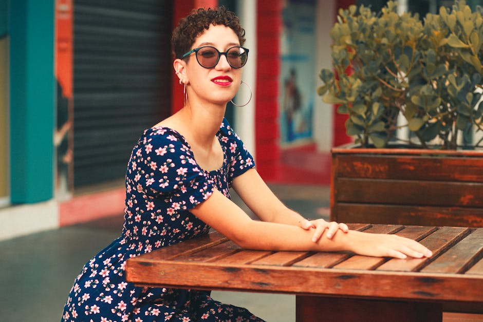 stylish woman with accessories table