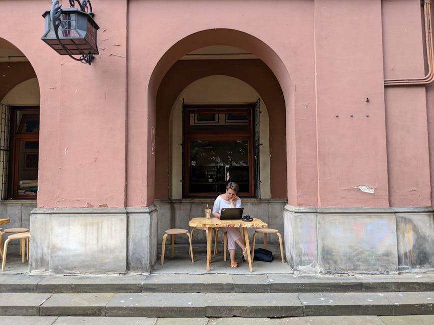 Stylish young woman in Warsaw cafe
