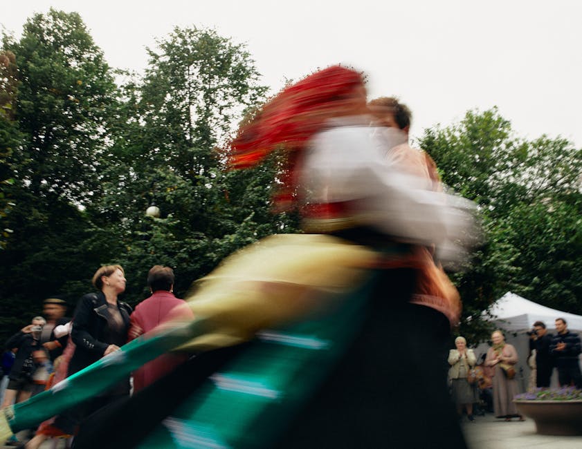 Traditional Polish village festival with people dancing and interacting