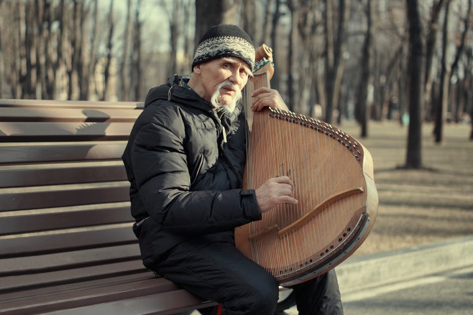 Ukrainian folk musicians playing bandura