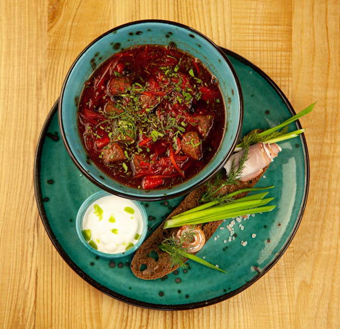 Ukrainian food varenyky borscht table