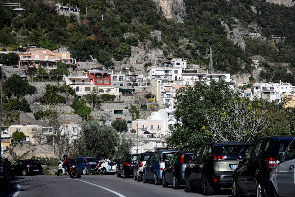 Vintage car on Amalfi Coast road