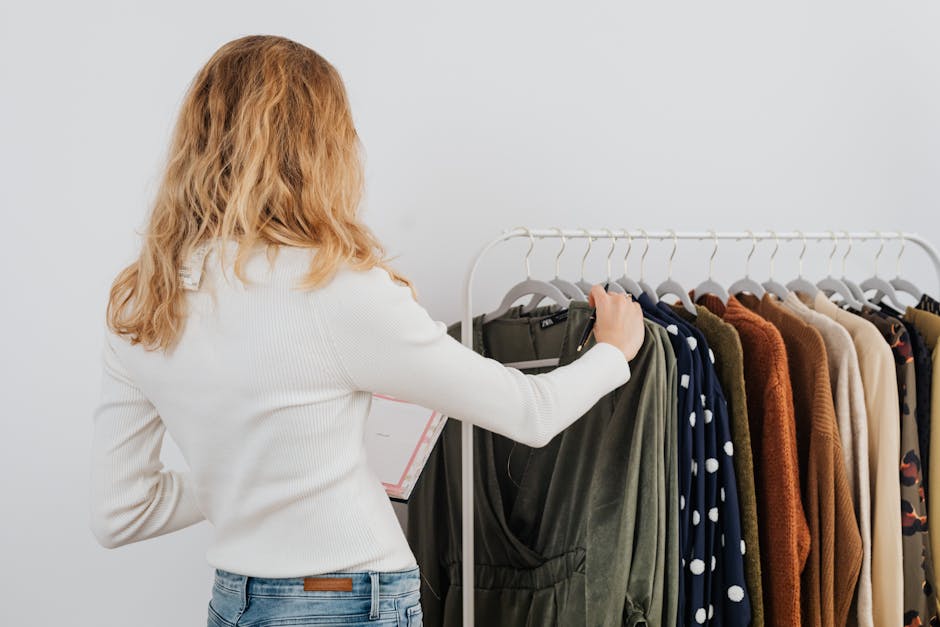 Woman checking clothes in wardrobe minimal