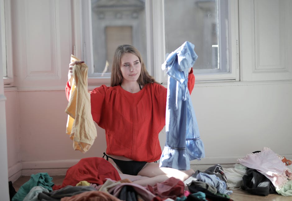woman choosing classic clothes