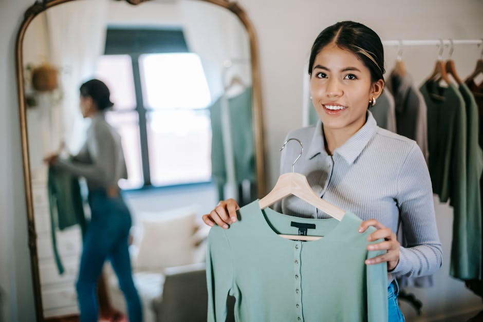 woman choosing outfit happily