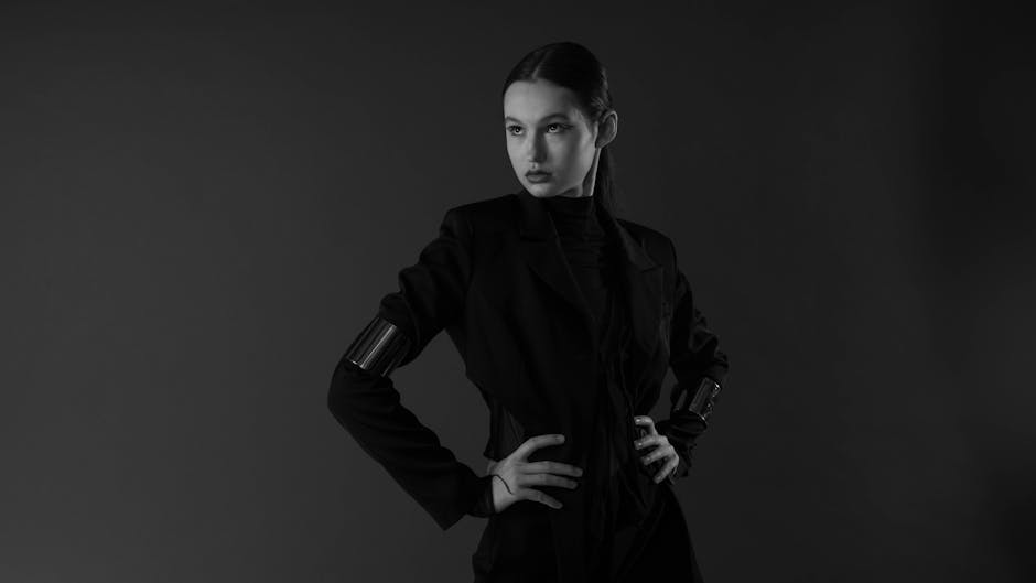 woman in elegant monochrome outfit