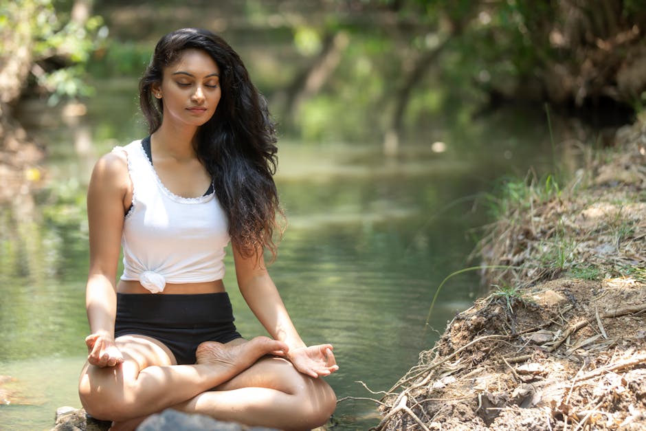 woman meditating peaceful nature