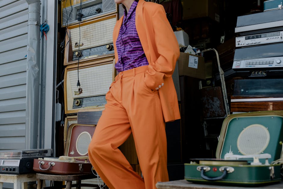Woman mixing bright colors fashion