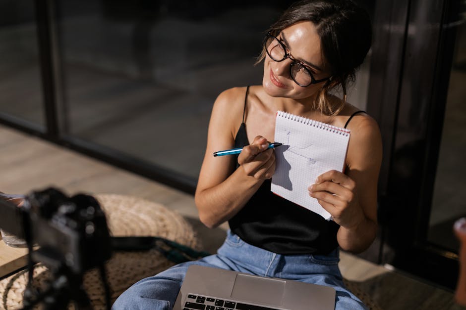 woman smiling writing blog