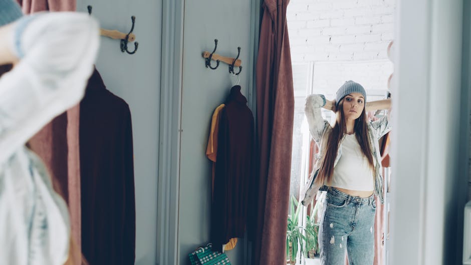woman trying on clothes accessories