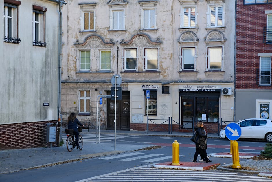 woman walking city poland