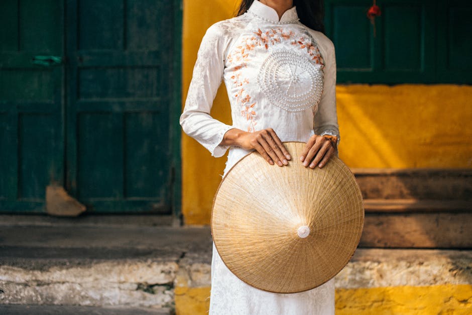 Woman wearing embroidered dress on city street
