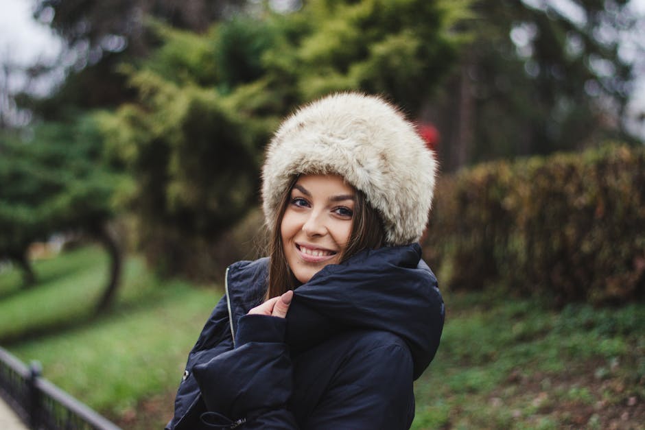 Woman wearing fur hat cold weather