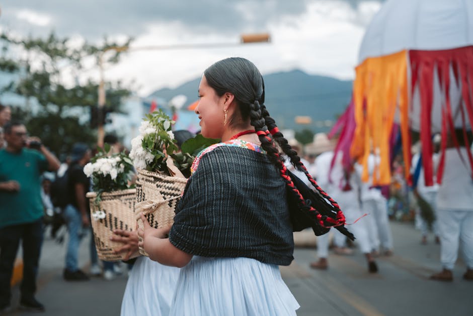 Woman with flower in hair at festival