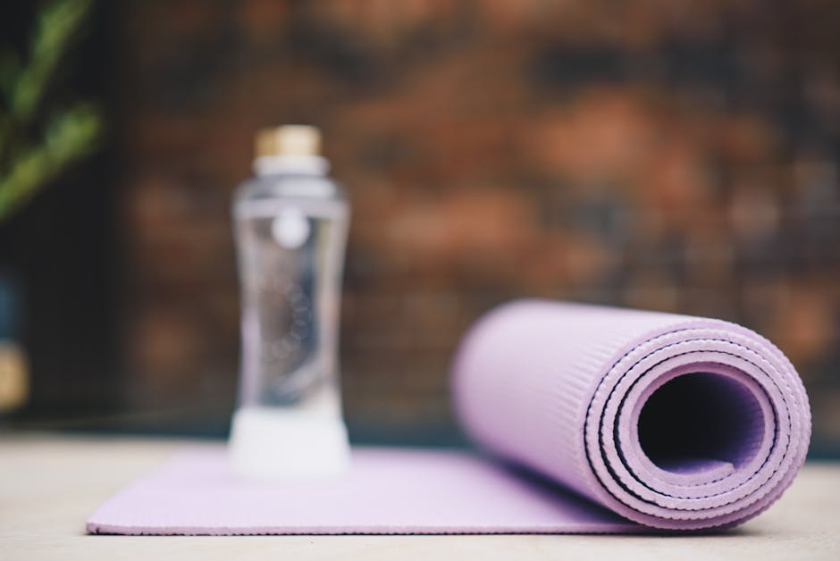 yoga mat water bottle sunset